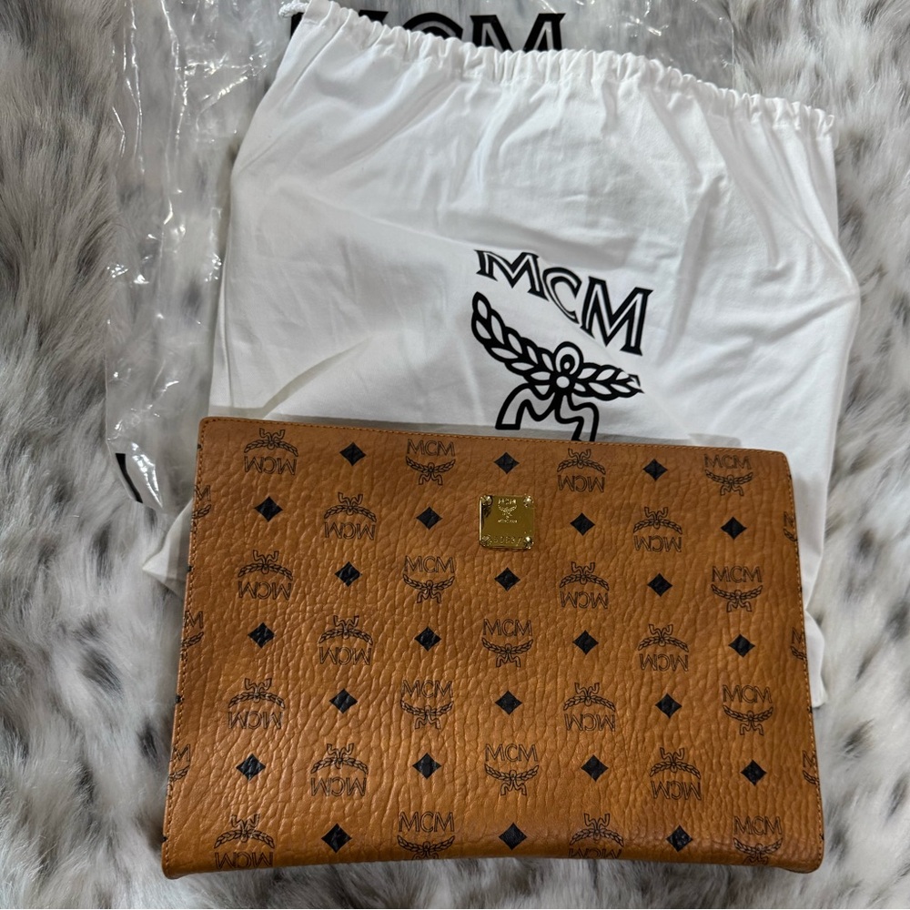 MCM Tan Visetos Pattern Clutch